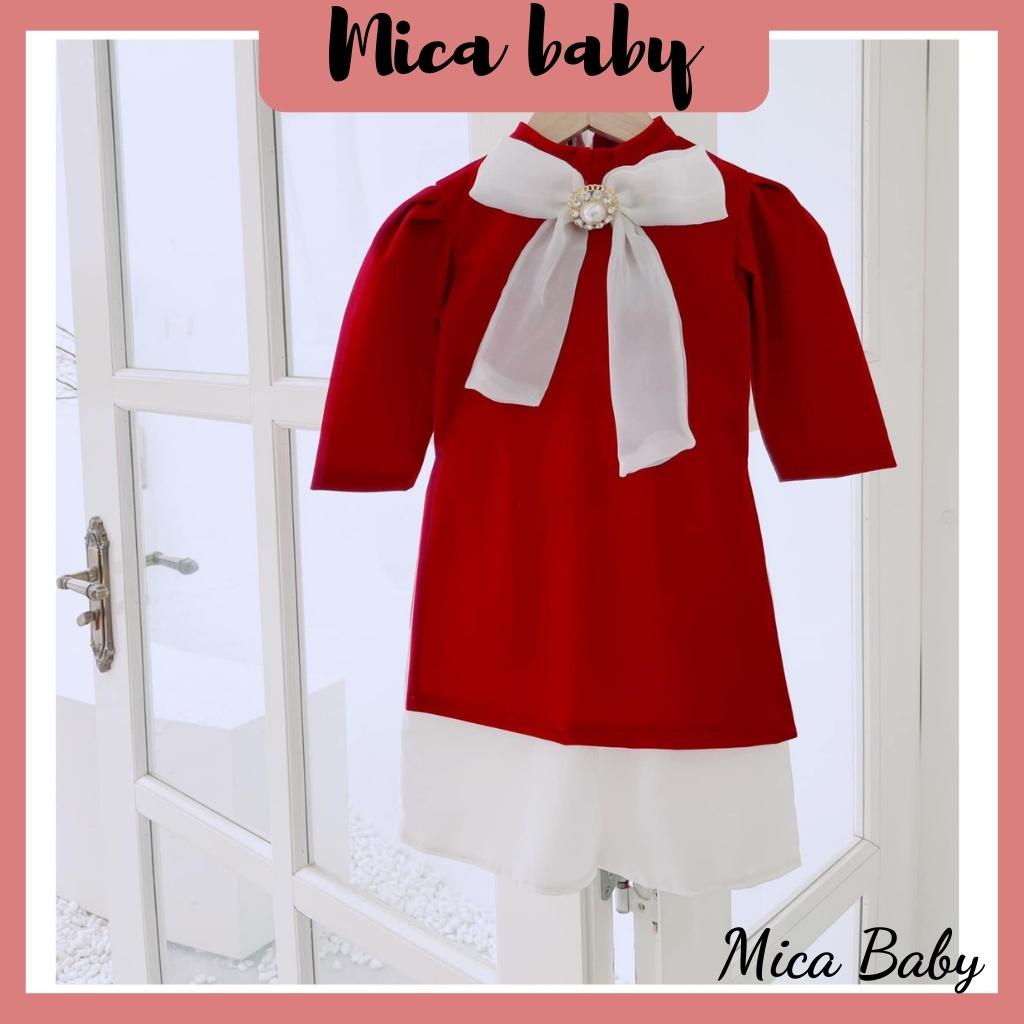 Áo dài truyền thống thiết kế nhung đỏ cao cấp cho bé gái Mica baby AD06