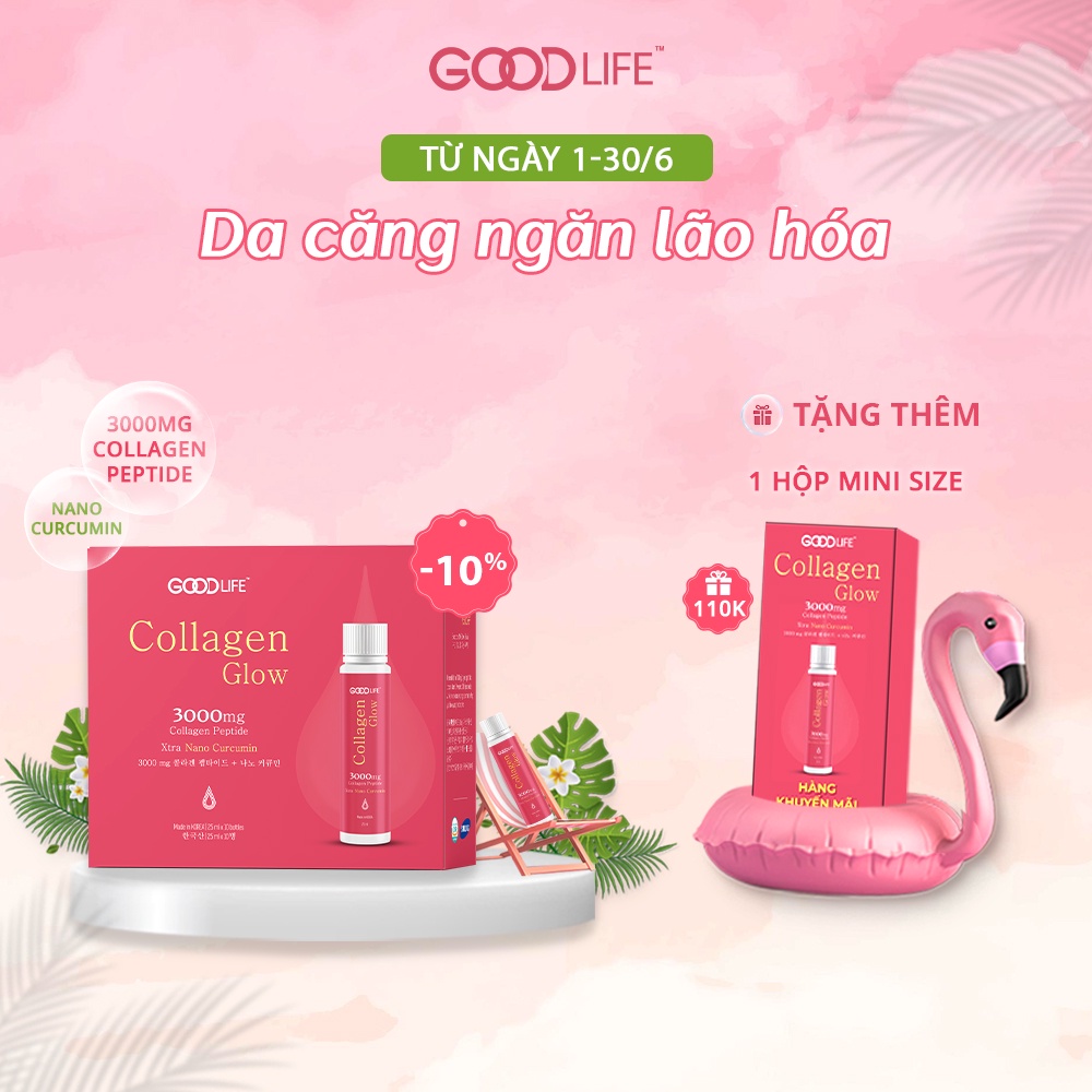 Hộp 10 ống nước uống Goodlife Collagen Glow 3000mg - Nano Curcumin, Vitamin C - chống lão hóa
