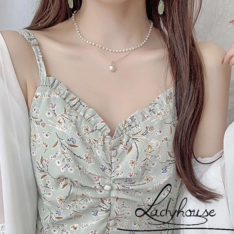 Vòng cổ hợp kim hai lớp đính ngọc trai nhân tạo thời trang dành cho nữ