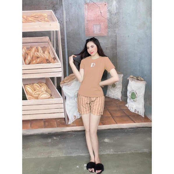Đồ bộ mặc nhà, đồ bộ ngủ, set bộ đùi thêu chữ chất cotton bigsize tới 85kg