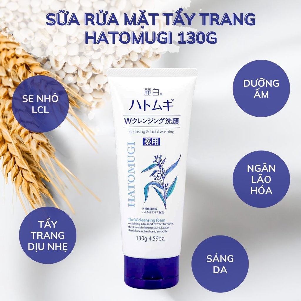 Sữa Rửa Mặt Tẩy Trang Hatomugi Chiết Xuất Ý Dĩ Sáng Da 130g The W Cleansing Foam