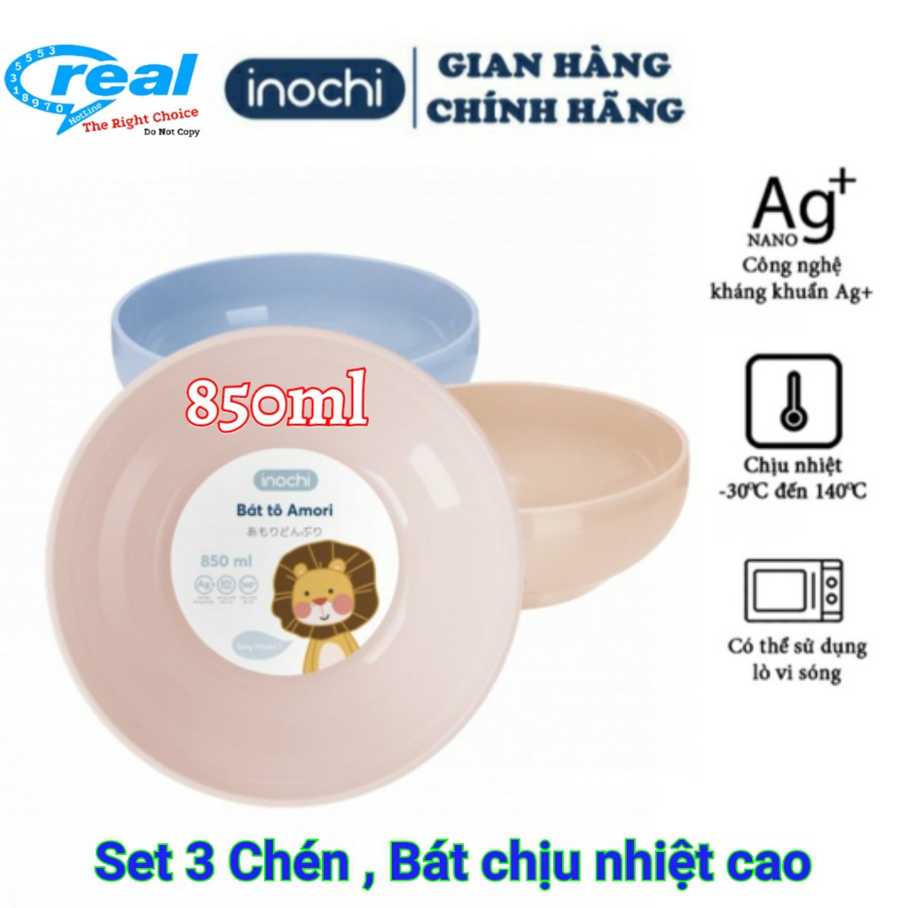 Combo 3 Bát Tô nhựa inochi Amori kháng khuẩn, bát chén nhựa chịu nhiệ cao - cao cấp inochi