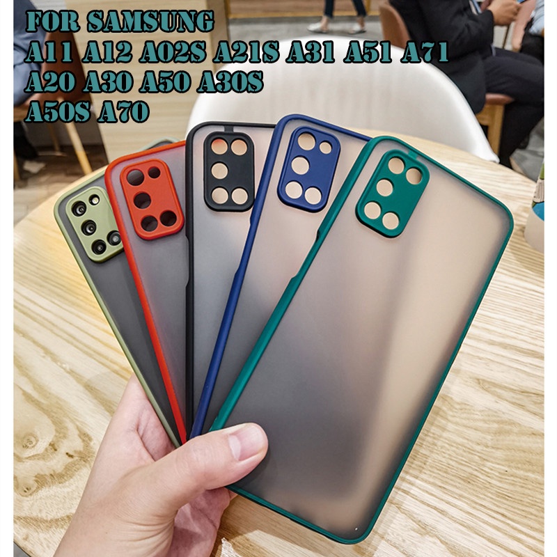 Ốp lưng Samsung A11 A12 A02s A21s A31 A51 A71 A20 A30 A50 A30S A50S A70 lưng nhám khói viền màu bảo vệ camera Loại Dày
