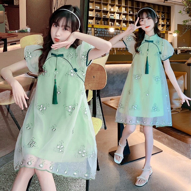 Đầm Sườn Xám Công Chúa Phong Cách Phương Tây Thời Trang Mùa Hè 2022 Mới Cho Bé Gái