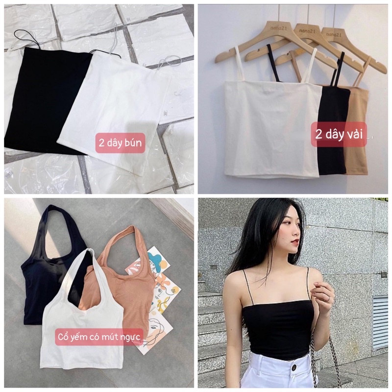Áo 2 dây sợi bún chất borip mềm mát hàng QC 2 màu đen trắng dáng ôm body