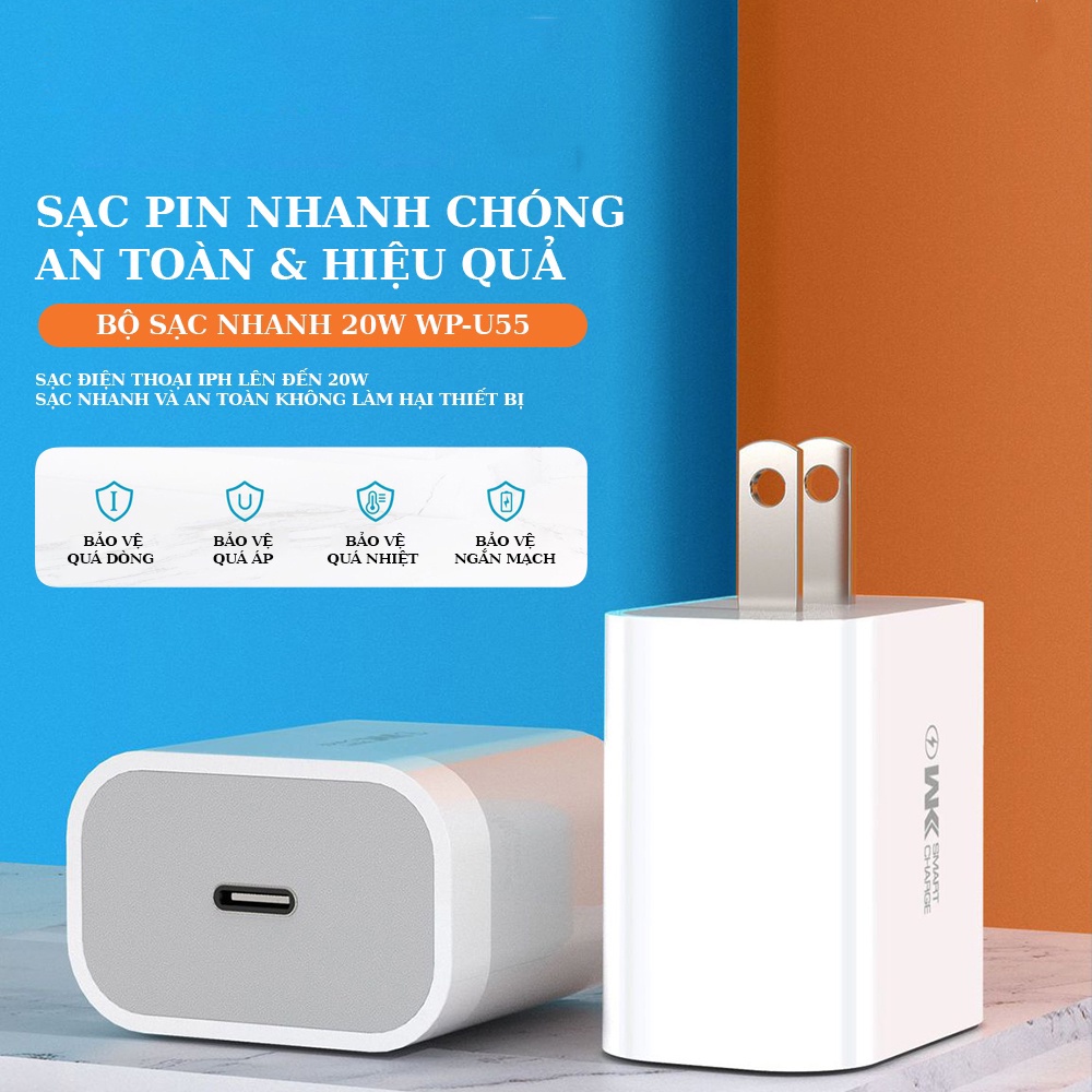 Củ sạc PD 20W WK WP-U55 hỗ trợ sạc nhanh các dòng điện thoại thế hệ mới - ORIO