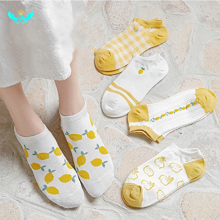 Vớ Cổ Thấp In Họa Tiết Quả Chanh Dễ Thương Thời Trang Xuân Hè Cho Nữ