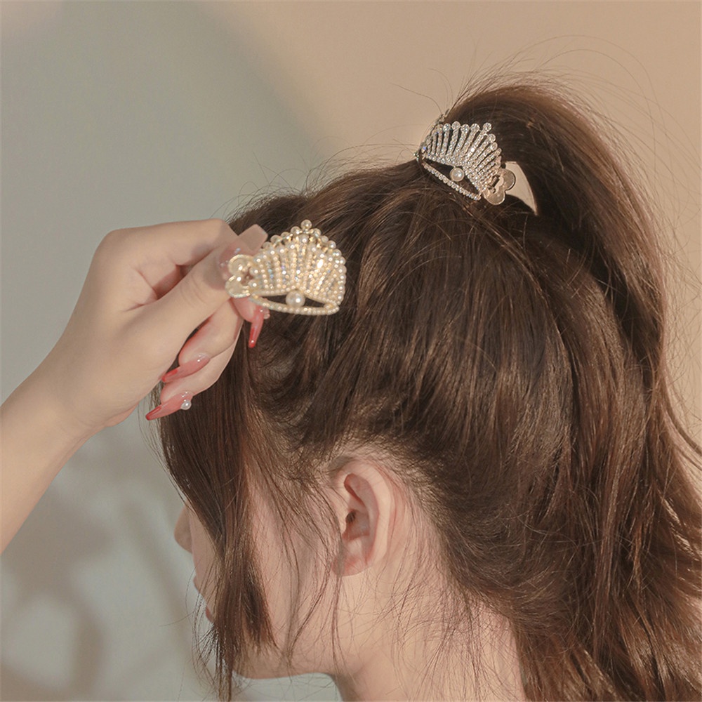 trâm cài tóc Kẹp Tóc Hình Vương Miện Đính Đá Ngọc Trai Nhân Tạo Phong Cách Hàn Quốc Thời Trang Mùa Hè Cho Nữ