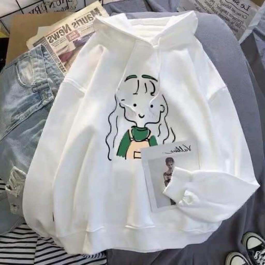 Áo hoodie nỉ bông in hình dễ thương, chất dày siêu ấm, áo free size dưới 60k, nhiều mẫu giao hình ngẫu nhiên