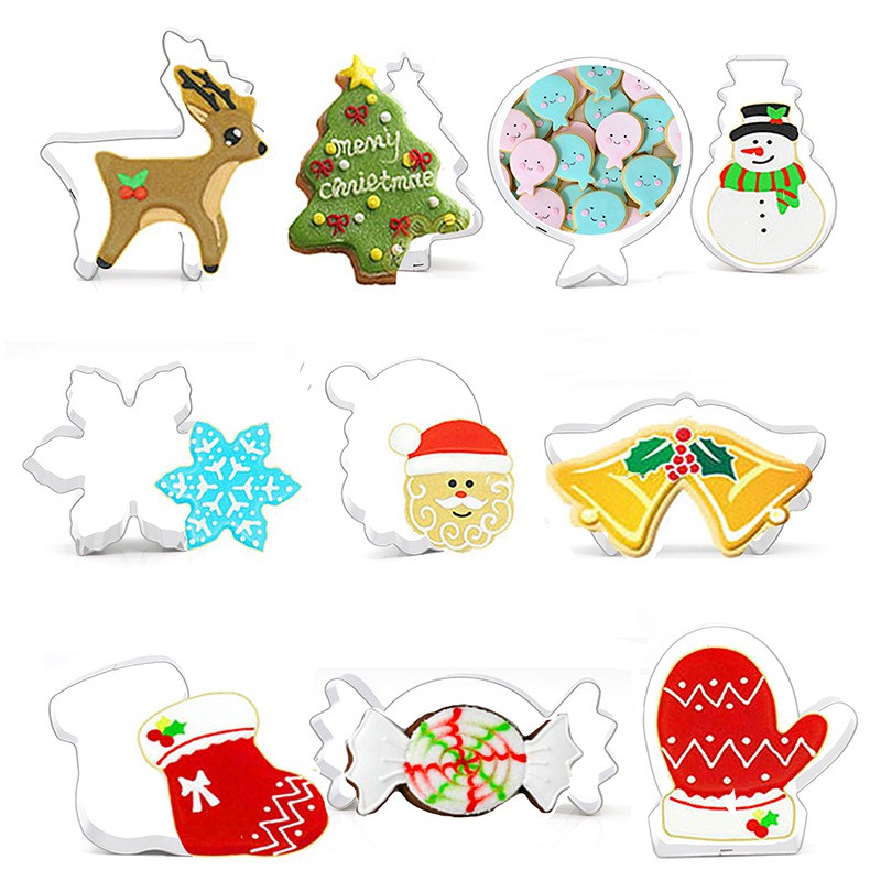Set 10 khuôn cắt bánh tạo hình phong cách Giáng sinh độc đáo dễ thương