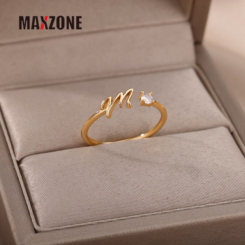 Nhẫn Thép Không Gỉ Khắc Chữ Cái Từ A-Z Phong Cách Boho