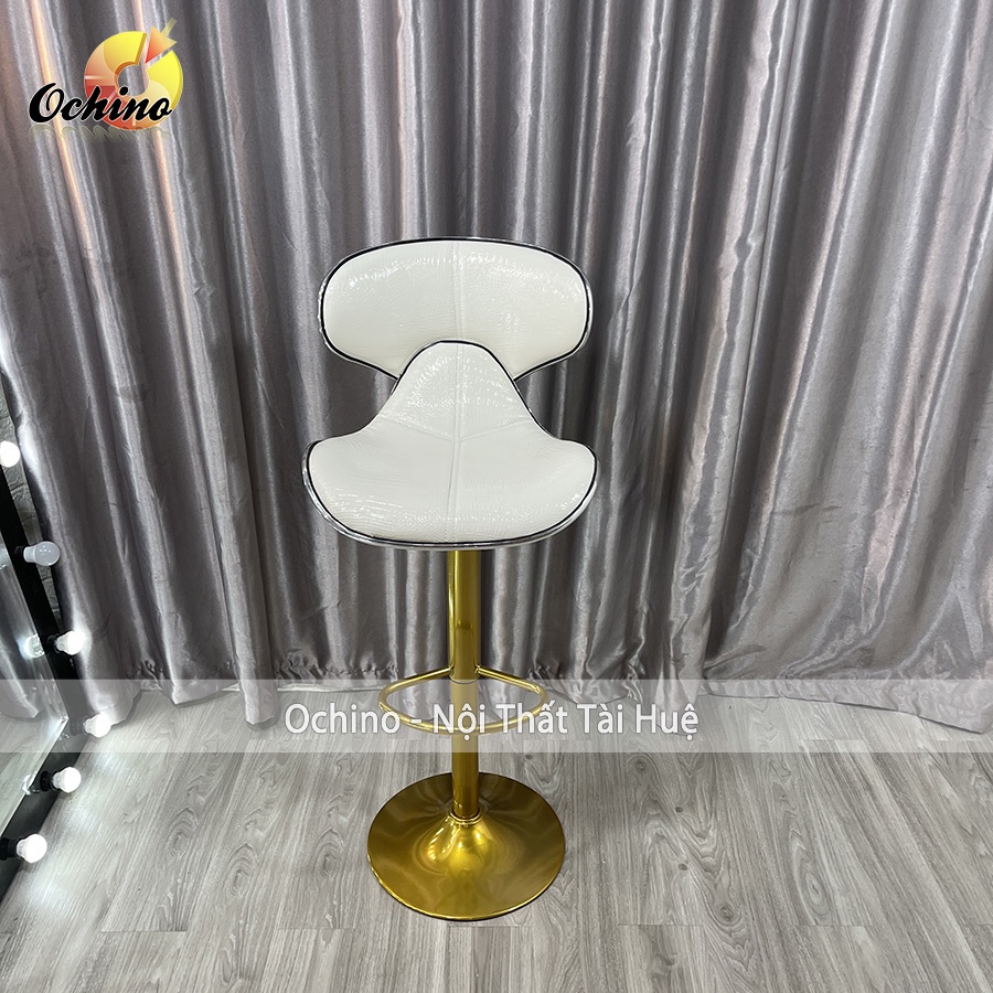 Ghế Bar, Ghế Trang Điểm Mẫu DA CÁ Chân Vàng K1 Sang Chảnh Điều Chỉnh Độ Cao 60/80 Và Xoay 360 Độ ( Có Sẵn)