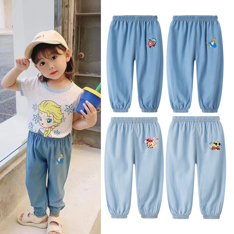 Quần cotton AYUER siêu mỏng chống muỗI in họa tiết hoạt hình/ Áo thun trắng cho trẻ em 90-140cm