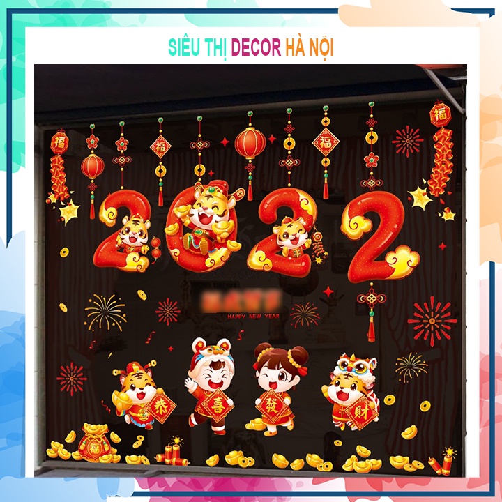 decal tết 2022 dán kính dán cửa kính 2 mặt sẵn keo [ 20 mẫu]