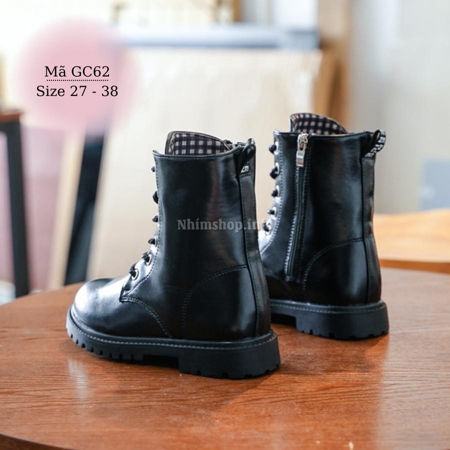 Giày Boot đen cho bé trai 3 - 12 tuổi cổ cao da mềm êm chân khỏe khoắn năng động phong cách Hàn Quốc GC62