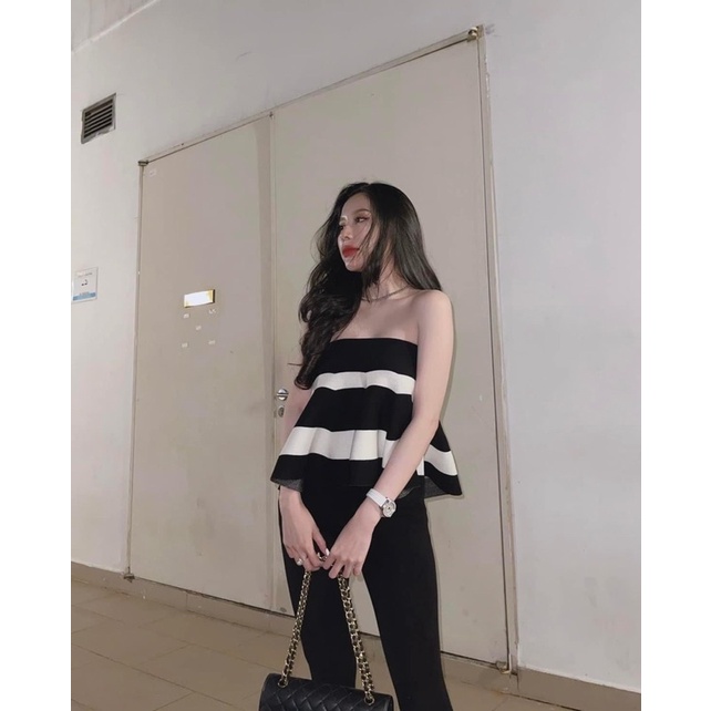 SET ÁO ỐNG SỌC BÈO + QUẦN LEGGING ĐEN