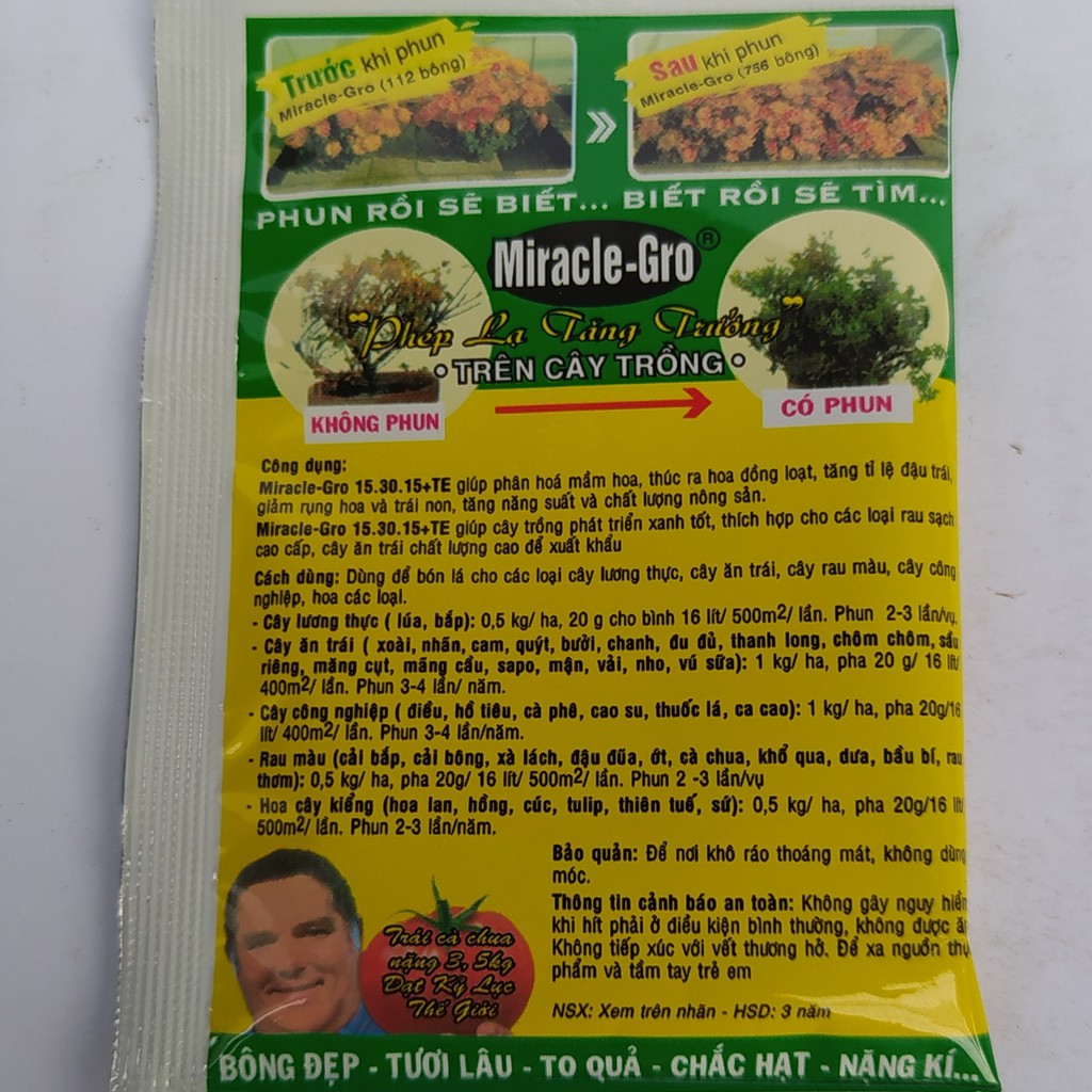 Kích ra hoa, tạo mầm hoa - Phân Bón Lá Miracle Gro 15-30-15 , Miracle-Gro thúc ra hoa tăng đậu trái.