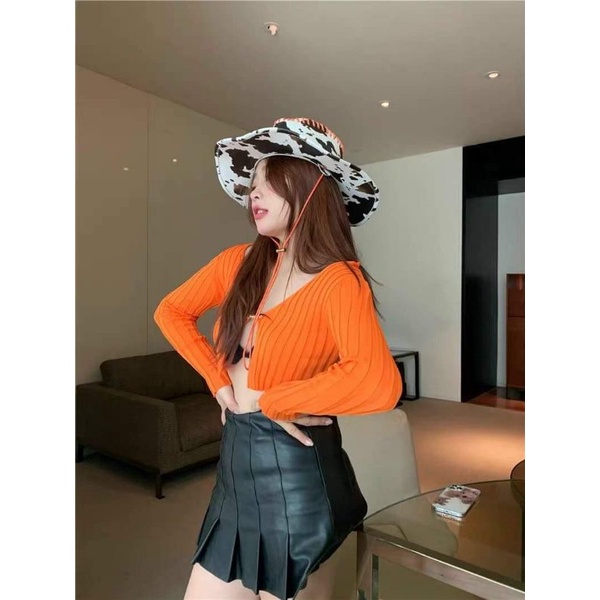 Áo len croptop cài khuy hàng QC