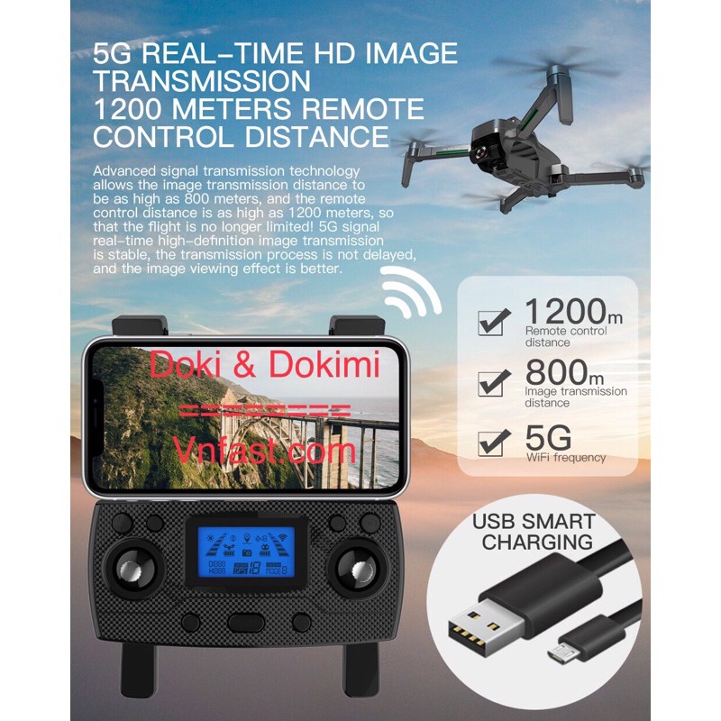 Flycam ZLL Sg906 MAX 1 xa 3km - Sg906 Max 4k gimbal 3 trục - Cảm biến chống va chạm