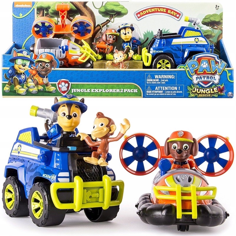 Đồ chơi Paw Patrol gồm 3 nhân vật và 2 xe cứu hộ rừng xanh của Spin master