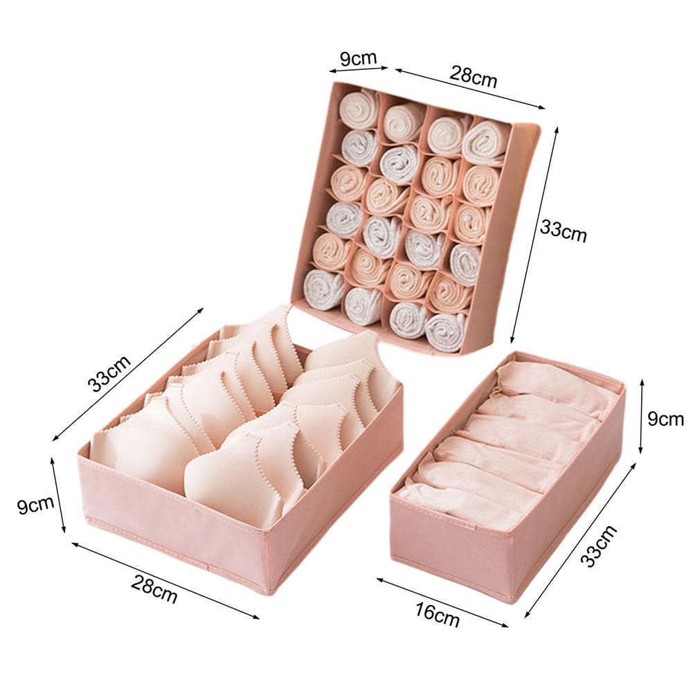 BỘ 3 HỘP VẢI ĐỰNG ĐỒ LÓT, BÍT TẤT NHIỀU NGĂN TIỆN LỢI