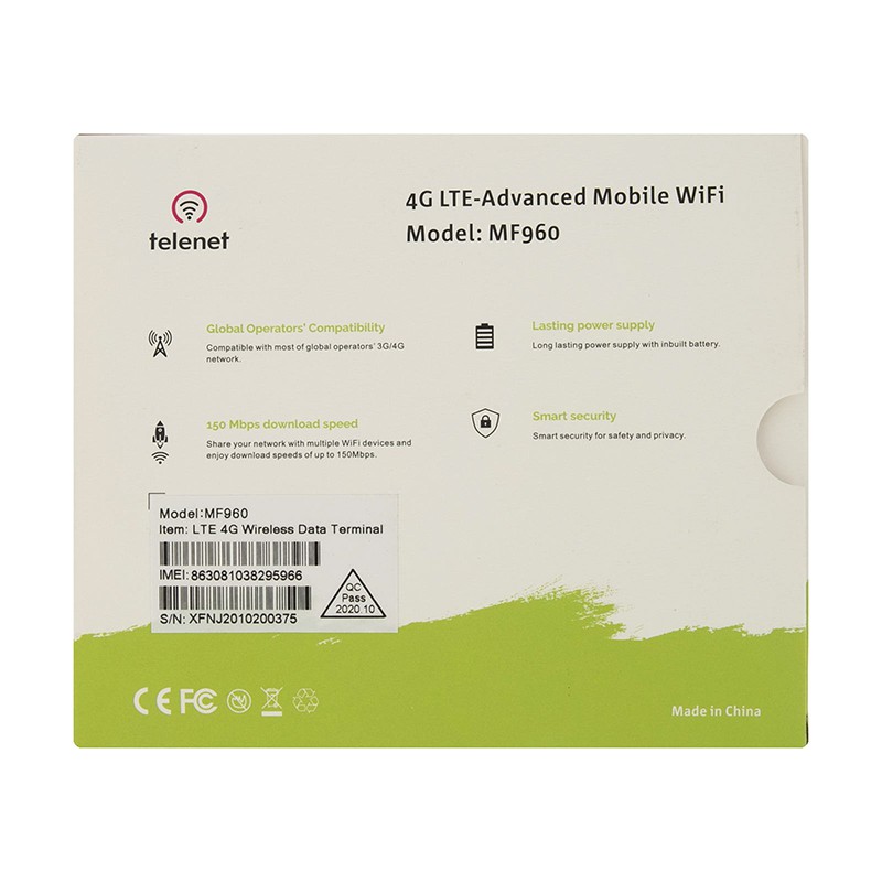 Bộ phát wifi 4G LTE tốc độ thực 150Mbps ZTE MF960 nhà mạng Telenet phân phối