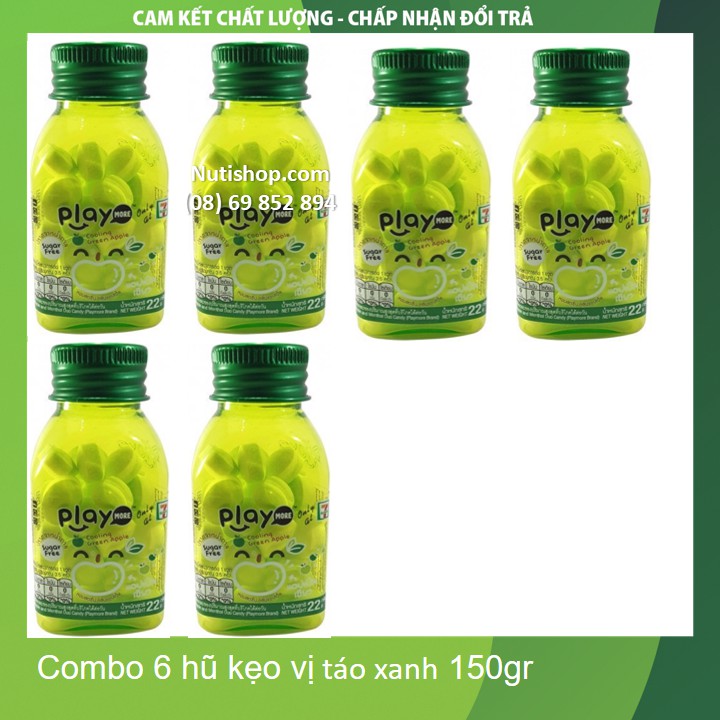 Kẹo Playmore - Combo 6 hũ kẹo vị táo xanh 150gr