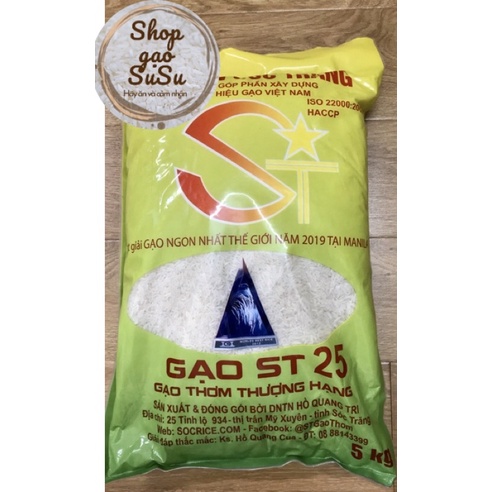 Gạo ST25 - gạo ngon nhất thế giới 2019- (bao 5kg)- thơm, dẻo ngay cả khi để nguội