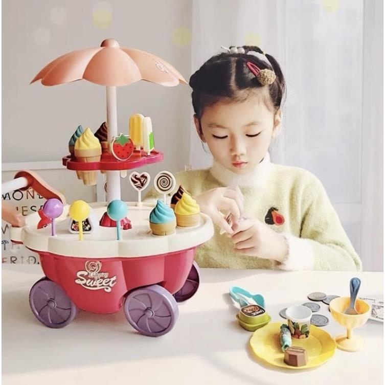 Đồ Chơi Xe Đẩy Kem, xe bán kem Cho Bé Có Đèn Nhạc 2 Tầng, 30 Chi Tiết