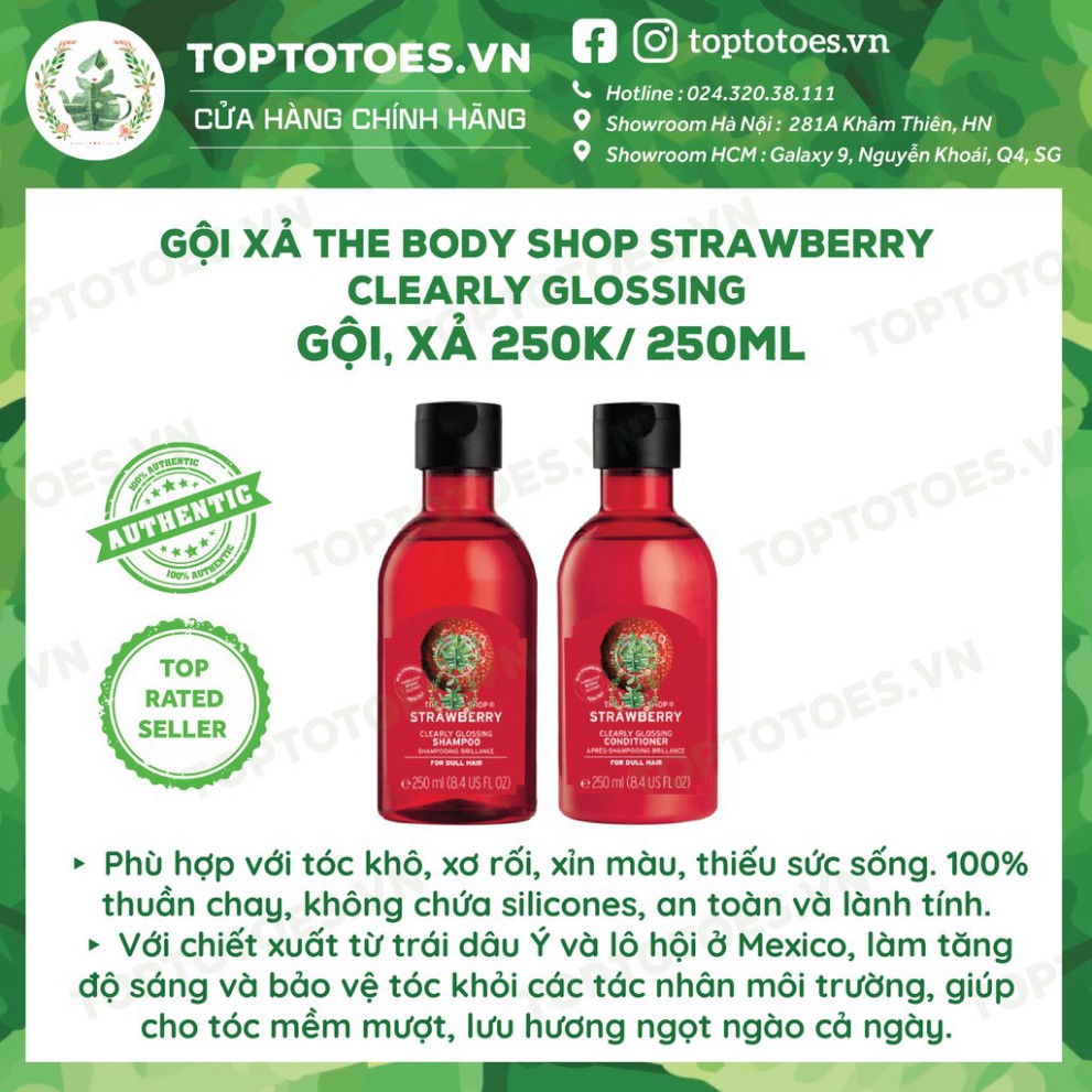 SALE MÙA HÈ Gội xả ủ The Body Shop Strawberry/ Shea Butter/ Green Tea cho tóc mềm thơm, chắc khỏe SALE MÙA HÈ
