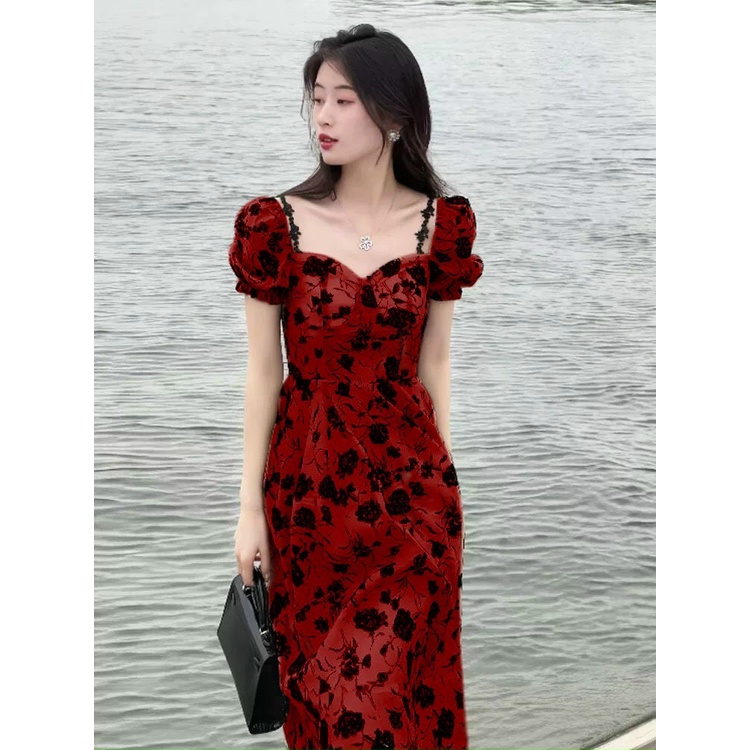Hết hàng Đầm xòe tay phồng họa tiết có mút ngực xinh xắn