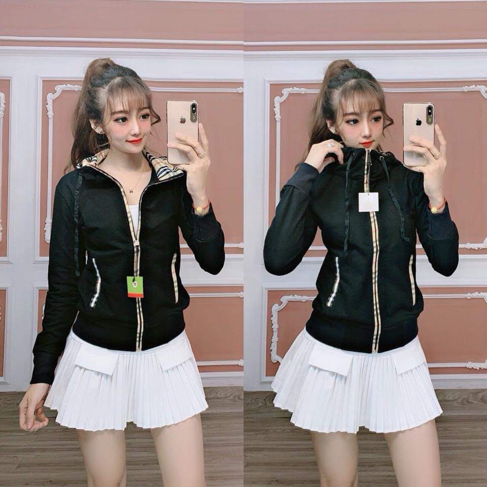 Áo khoác nữ thun da cá dài viền dây kéo lót nón caro bbry | BigBuy360 - bigbuy360.vn