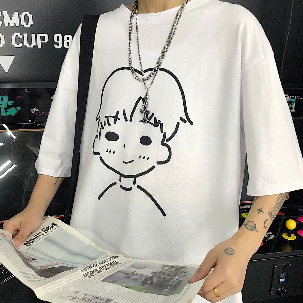 Áo Thun Tay lỡ Fom rộng , chất 100% cotton cao cấp ,in chibi nam , nữ