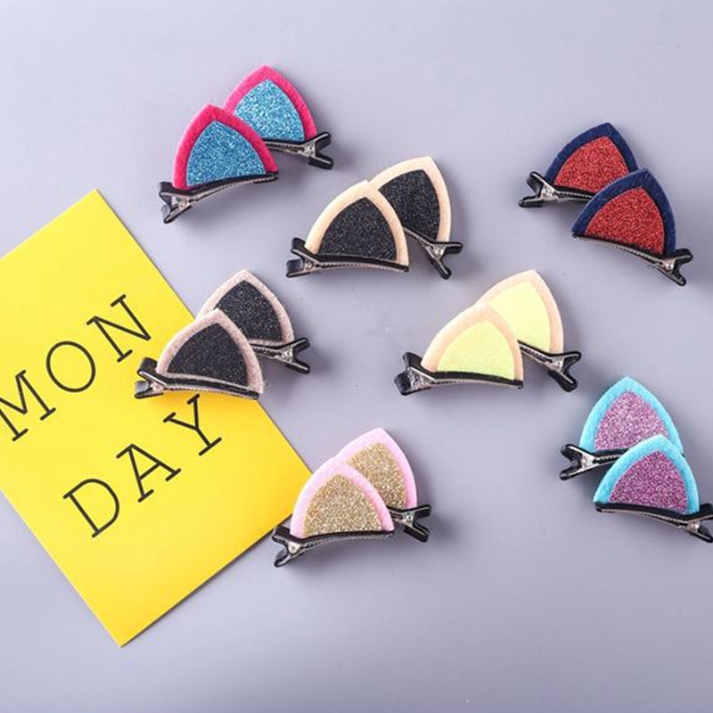 Kẹp tóc AY hình tai mèo đính kim tuyến lấp lánh đáng yêu cho nữ