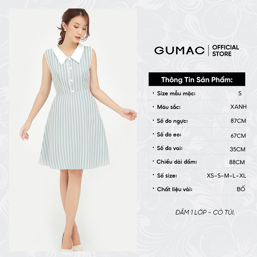[Mã MABR07062 giảm 8% tối đa 50K đơn từ 249K] Đầm xòe nữ phối nút sát nách GUMAC ôm body màu xanh DB5115 | BigBuy360 - bigbuy360.vn