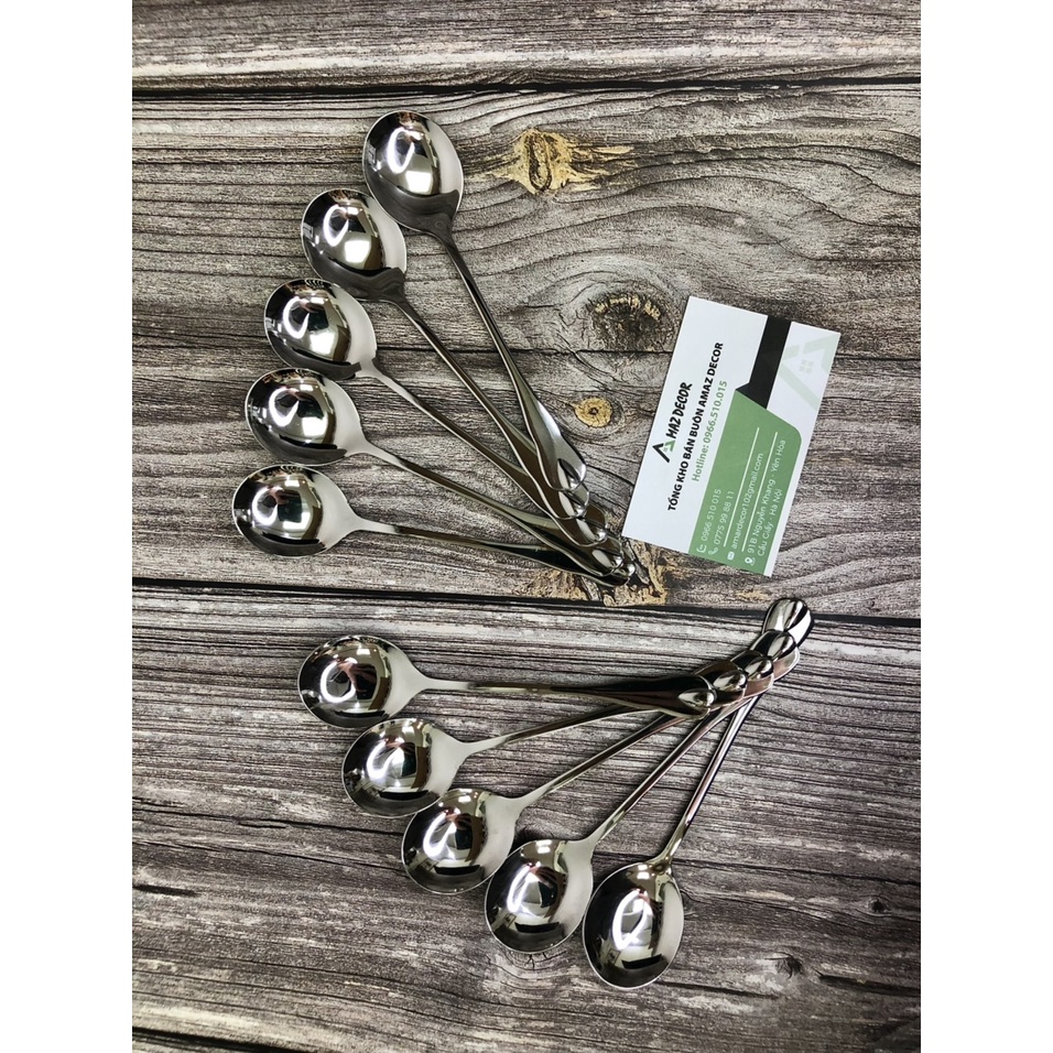 Muỗng thìa inox cán dài giọt nước GN153517 phong cách Hàn Quốc cao cấp sáng bóng bền đẹp an toàn cho sức khỏe