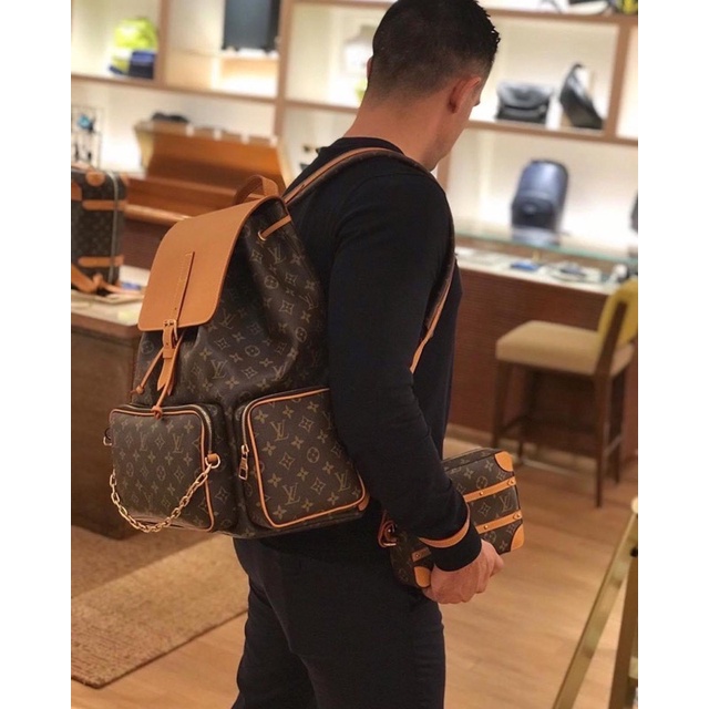 Balo LV Trio kích thước big size 60x72x19cm da đanh mềm chắc tag đồng hoa nâu nắp cam