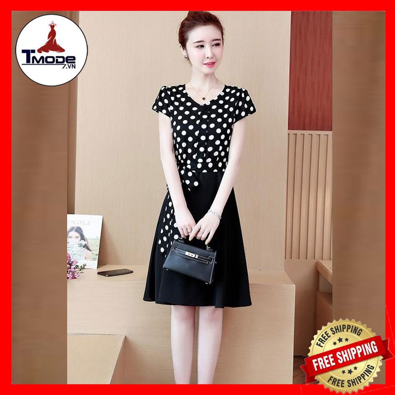 [VIDEO + ẢNH THẬT] ĐẦM XÒE CHẤM BI SIZE M, L, XL TAY CON CỘT NƠ THỜI TRANG CÔNG SỞ | BigBuy360 - bigbuy360.vn