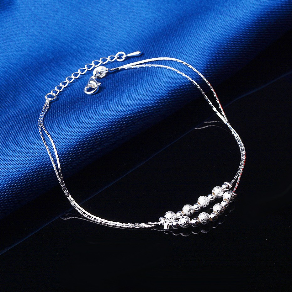 Lắc chân nữ hạt cườm bi to nhỏ xen kẽ siêu xinh xi bạc 925 - lucky star