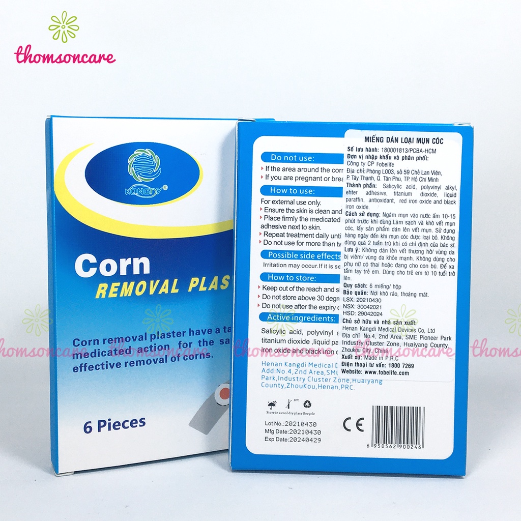 Miếng dán mụn cóc Corn Removal Plaster Hộp 6 miếng dán mụn cơm, chai chân an toàn, không gây đau