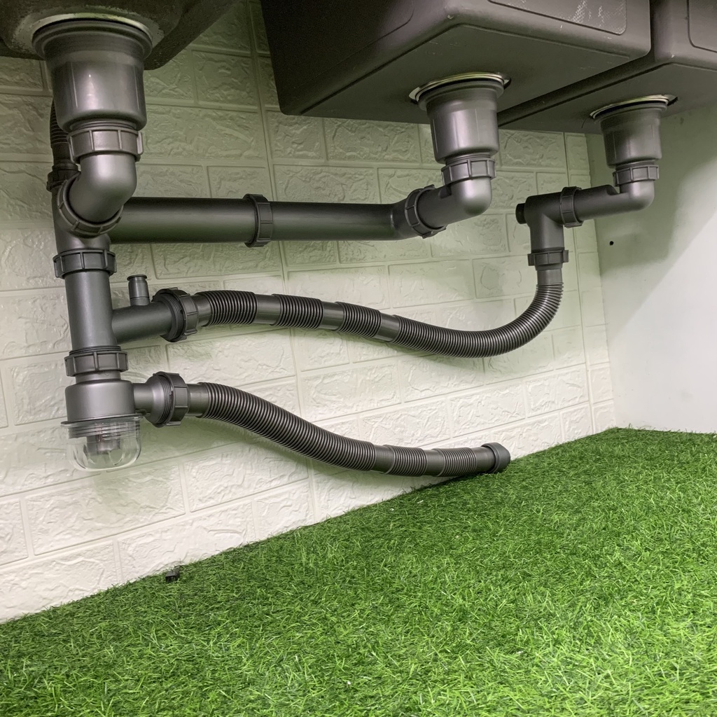 Ống thoát nước xiphong bồn rửa chen bát 3 ngăn