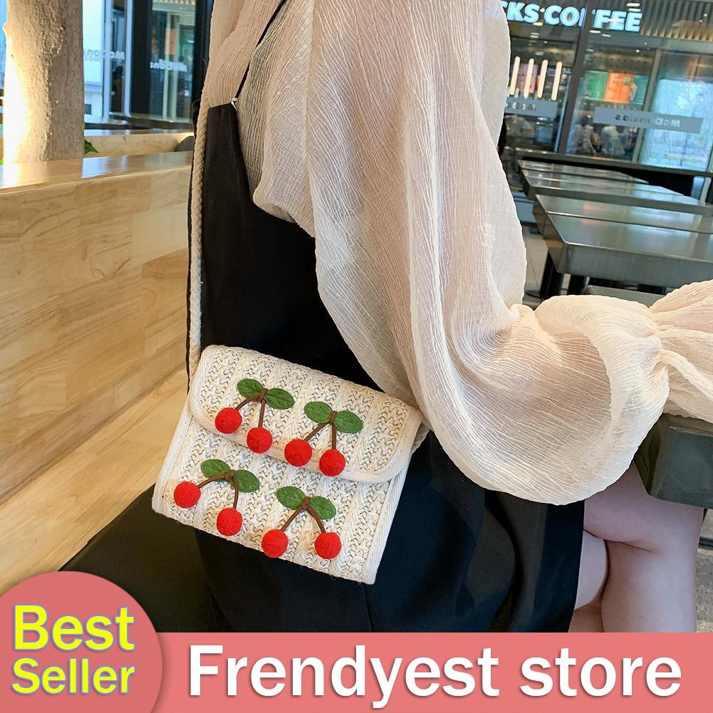Túi đeo chéo đan lát họa tiết Cherry xinh xắn cho nữ