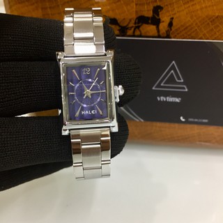 Đồng hồ nữ Halei mặt vuông xanh dây kim loại chính hãng chống nước