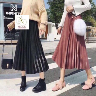 #AD Chân váy xếp ly dáng dài chất nhũ Quảng Châu loại 1