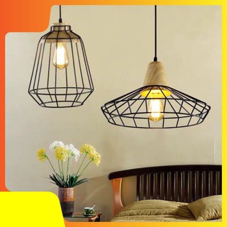 Đèn Thả Trần Lồng Sắt Đui Gỗ