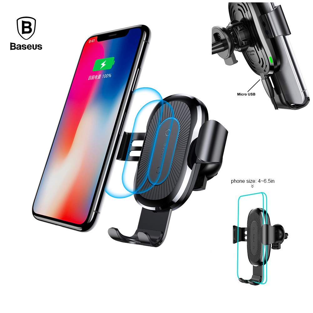 Giá đỡ điện thoại kiêm sạc nhanh không dây dùng trên xe hơi Chuẩn QI Baseus Wireless Charger Gravity Car Mount | BigBuy360 - bigbuy360.vn