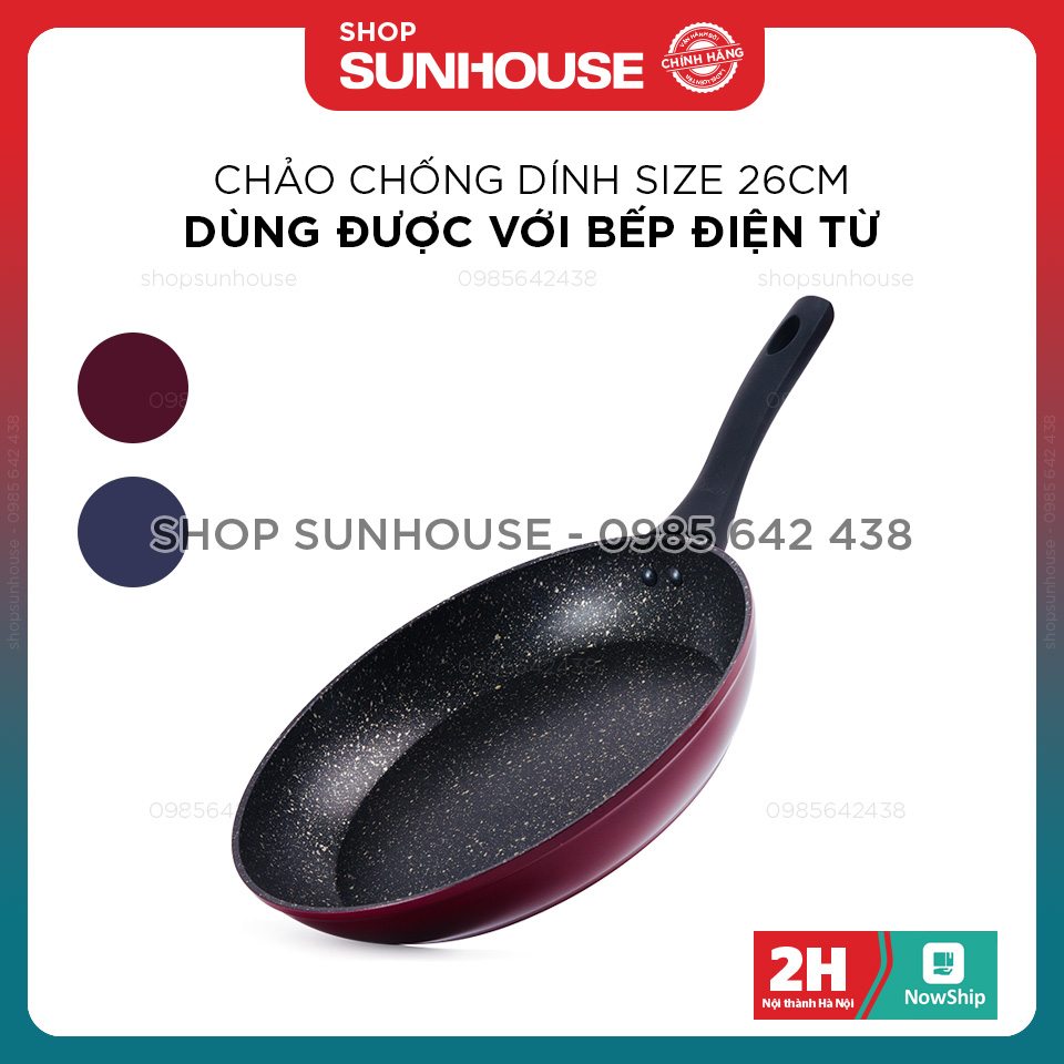 Chảo đá hoa cương đáy từ SUNHOUSE SFP26B màu xanh/đỏ size 26cm