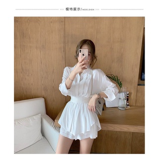 SET SƠ MI TRẮNG XẾP LY BO EO + SHORT