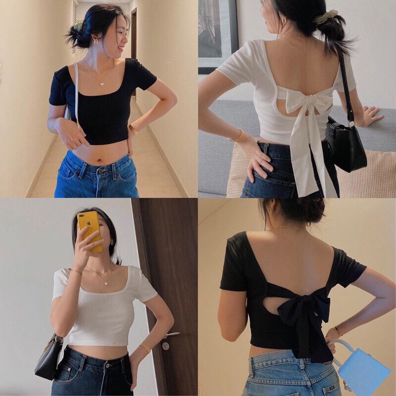 [Mã FAMAYWA giảm 10K đơn 50K] Áo croptop body cột nơ lưng