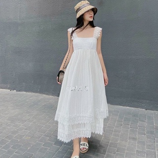 Đầm maxi trắng váy babydoll 2 dây dáng dài đi biển mùa hè HATI
